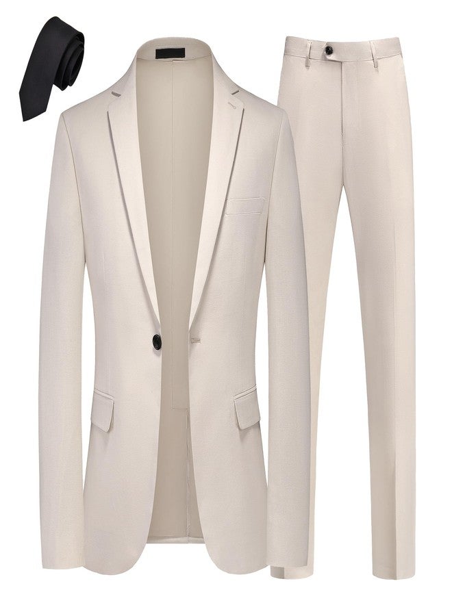 UNINUKOO Mens 2 Piece Suit Linen Summer Top Blazer Pants Sets Beach Wedding Wear Vacation Prom Suits for Men US Size M Khaki - Image 2